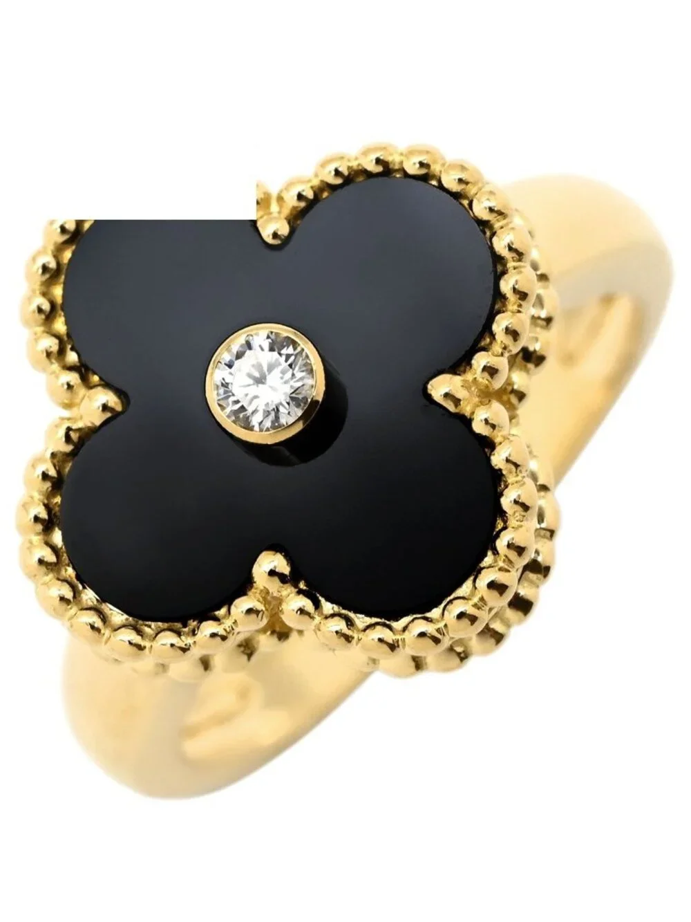 Van Cleef & Arpels Ring Vintage Alhambra Black Yellow Gold 51 Diamond Onyx
